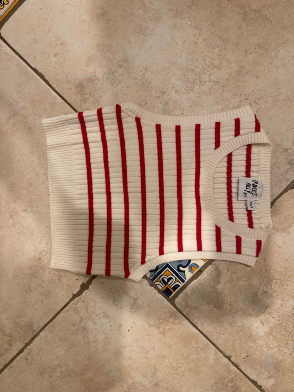 Princess Polly Ivory Ribbed Tank with Red Stripes